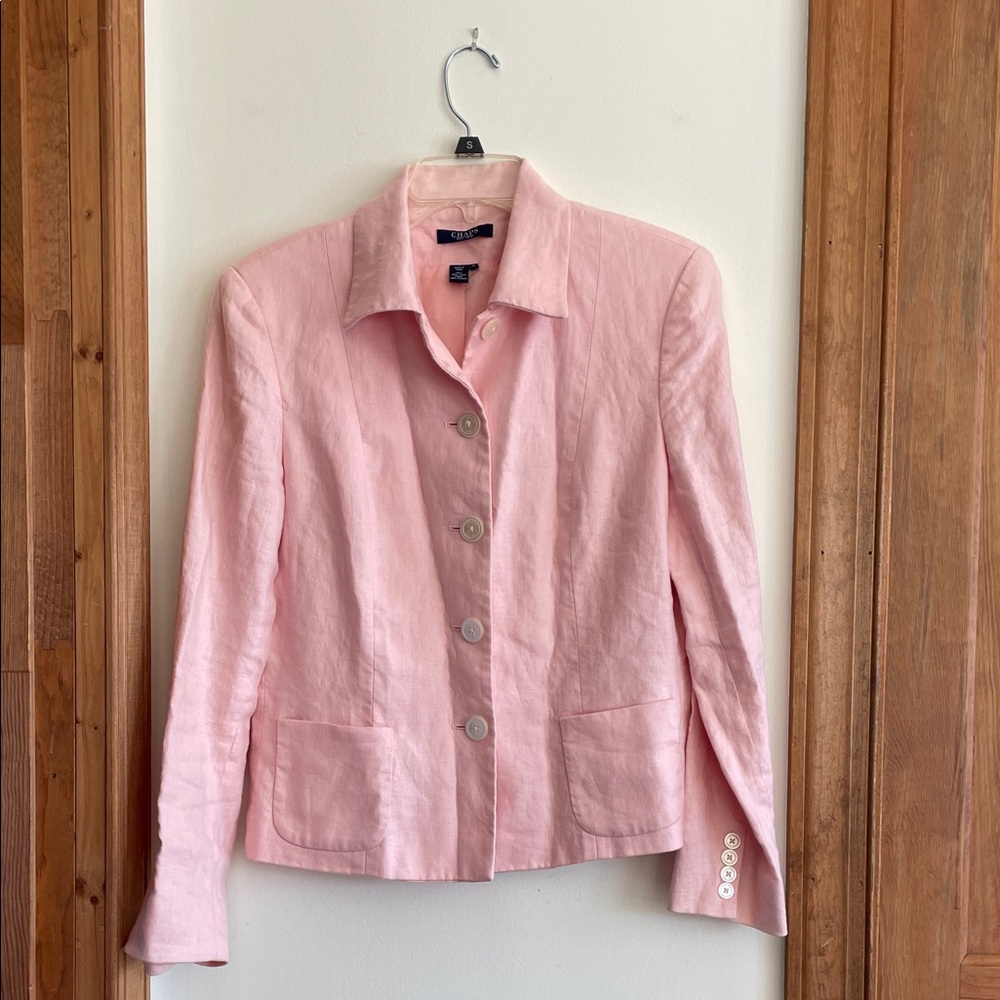 CHAPS Soft Pink Women's Linen Lined Jacket 10 - Picture 4 of 17